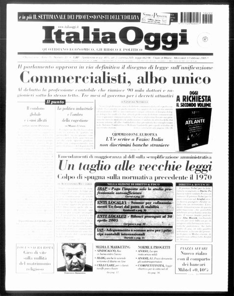 Italia oggi : quotidiano di economia finanza e politica